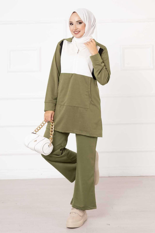 ENSEMBLES 2 PIECES POCHE KANGOUROU - KAKI