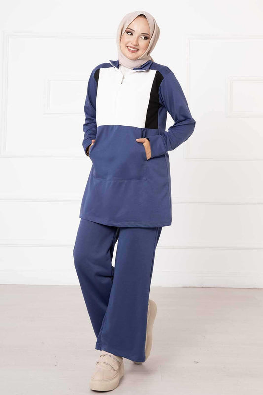 ENSEMBLES 2 PIECES POCHE KANGOUROU - INDIGO