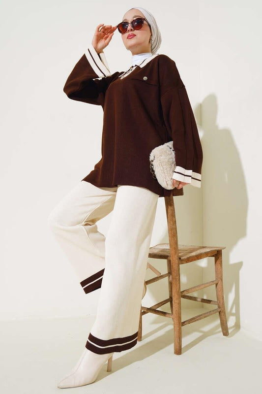 ENSEMBLE BI-COLOR MARRON/BEIGE